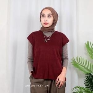 Artwo Mita Vest Knit Rompi Rajut Premium Tebal Halus Wanita Oversize Big Size Korean Style Kekinian 