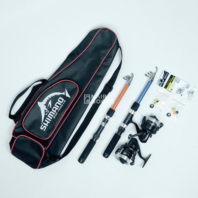 2 Set Pancingan Lengkap Joran Antena 150 Cm Reel 5BB & Tas Shimano Siap Pakai