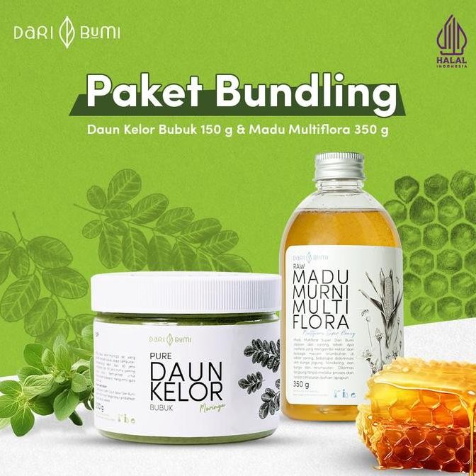 

BARU DARI BUMI PAKET BUNDLING DAUN KELOR MORINGA BUBUK 150 GRAM DAN MADU MURNI MULTIFLORA 350 GRAM