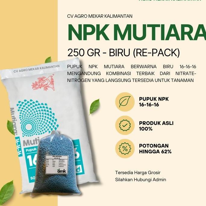 

Terlaris Mutiara Pupuk Npk 16 16 16 Original Kemasan Repack 250 Gr (Packing Ulang)
