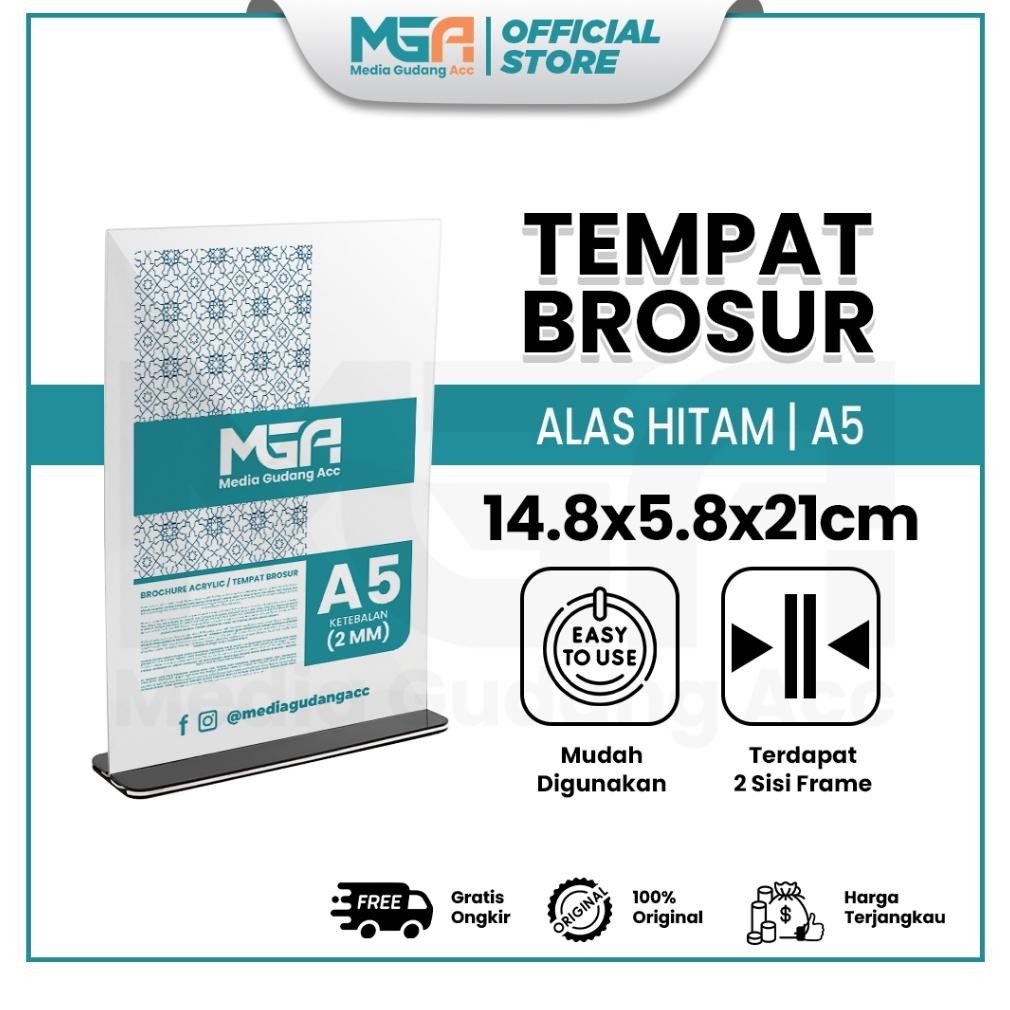 

Ready Tempat Brosur A5 Potrait 2 Sisi Akrilik 1.5Mm List Alas Kaki Hitam - Tent Holder / Tent Card Stand Display - Desk