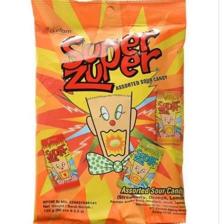 

Ready stok Terlaris Super Zuper Permen Sour Candy Isi 50Pcs Rasa Asam-Manis Termurah