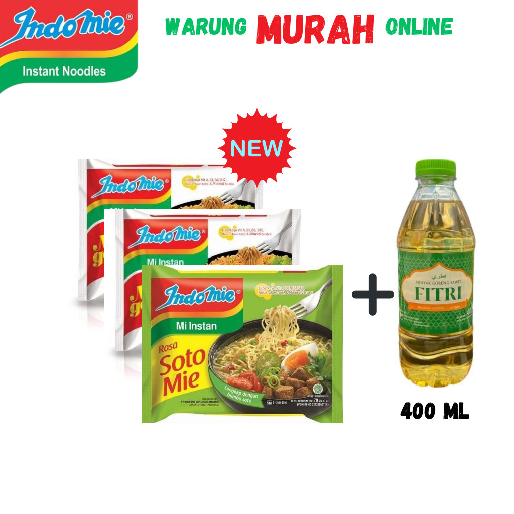 

Paket Mie Instan Indomie Goreng [2 Pcs] + Indomie Rebus [1 Pcs] + Minyak Goreng 400 ml