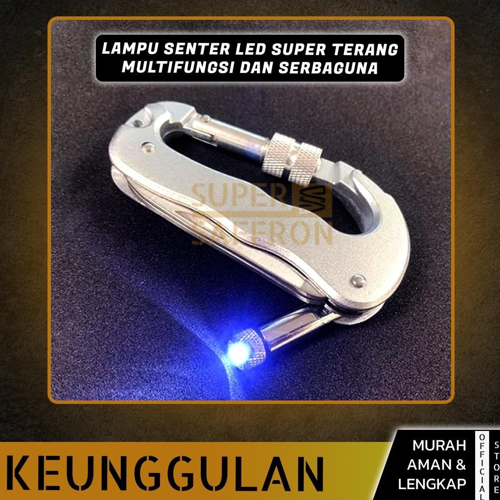 Ready Karabiner Multifungsi 3In1 Gantungan Kunci Senter Carabiner Pisau Dapur Lipat Survival Tool