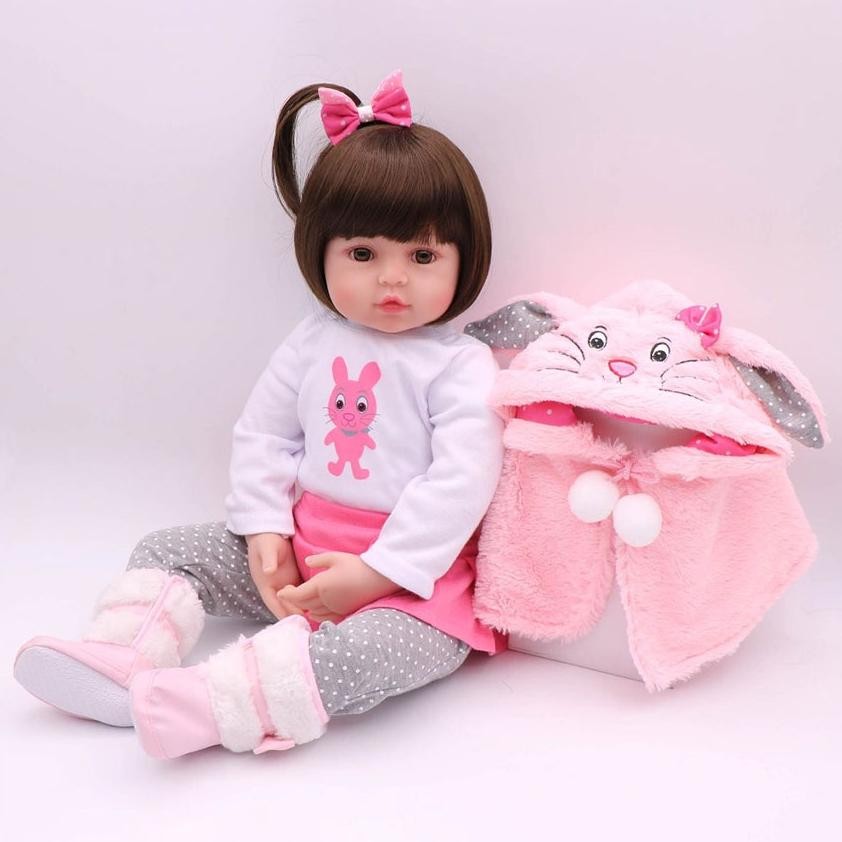 Premium Npk 48 Cm Reborn Baby Doll Toddler Real Soft Touch Maddie With Hand-Drawing Hair Silikon Bon