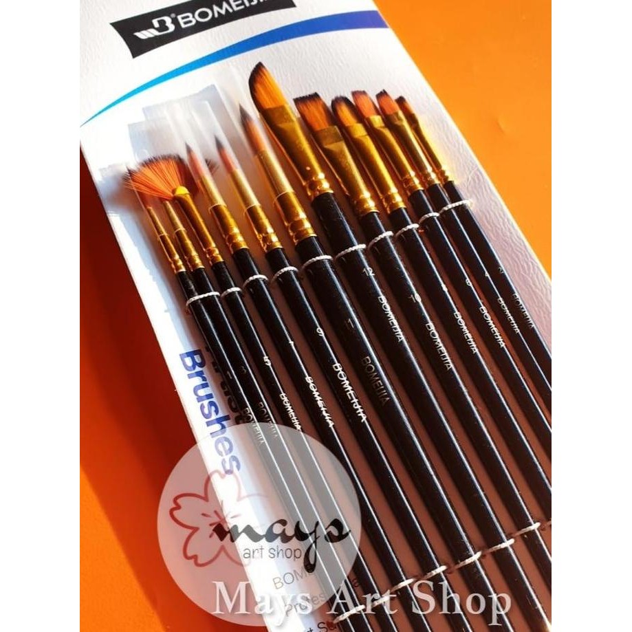 

[12 Pcs] Kuas Lukis Set Isi 12 Pcs - Premium Quality Artist Paint Brush - Kipas Fan Flat Round Angular Lancip Acrylic Oil Watercolor Original