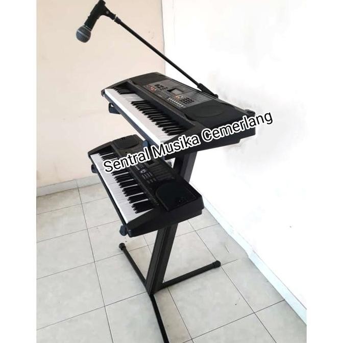 Stand Keyboard 2 Susun Tingkat With Stand Microphone Boom Hits