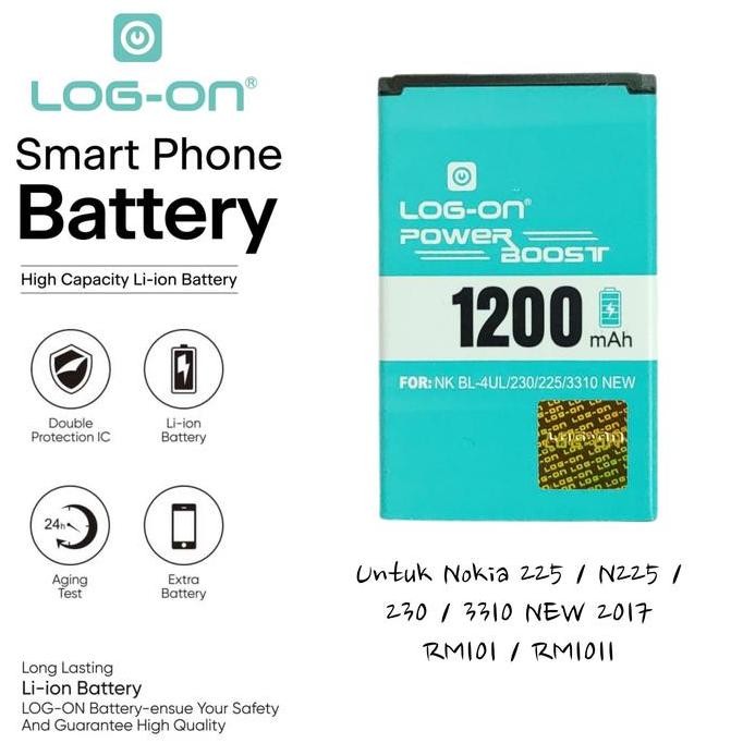 baterai log on - nokia bp-4ul untuk 225 / n225 / 230 / 3310 new / rm101 / rm1011 power boost - kapas