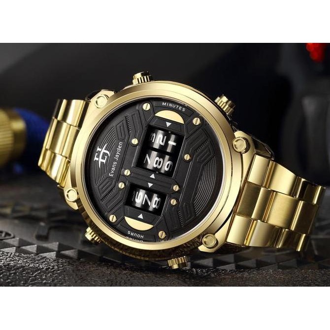 Grosir Diskon Evans Jayden Jam Tangan Pria 9424 Rantai Stainless Steel Turbine Water Resistant 3 Atm