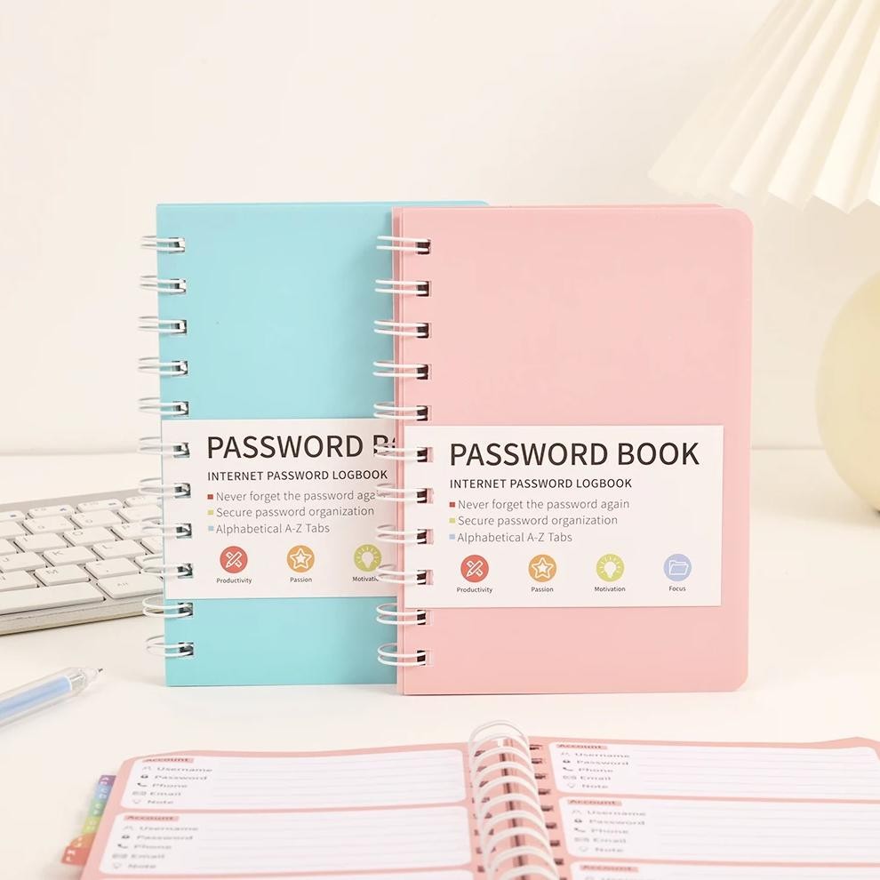 

65 Sheets Simple Pvc Hardcover Coil Password Book Advanced Address Password Manager With Label Stickers For Home School Office