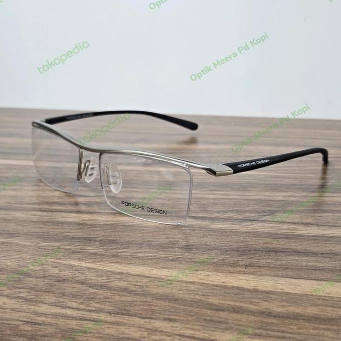 Kacamata Pria Wanita Half Frame Sport Porsche Design 8189 Hitam Silver Promo