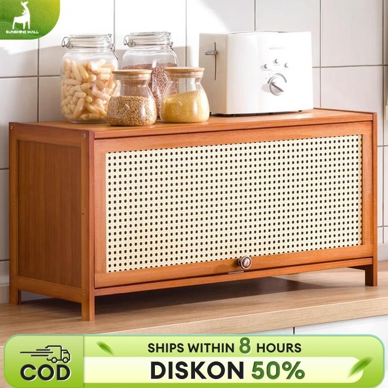 Rak Bumbu Dapur Kayu rak meja Rak Penyimpanan Meja Bertingkat Microwave Piring Perlengkapan Dapur