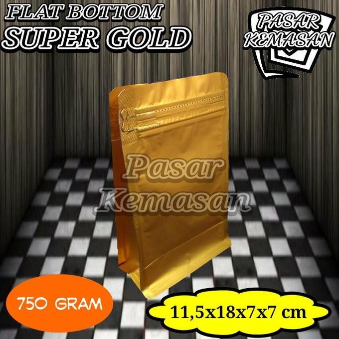 

FLAT BOTTOM SUPER GOLD 750 GRAM GUSSET KEMASAN KOPI-BUBUK-SNACK