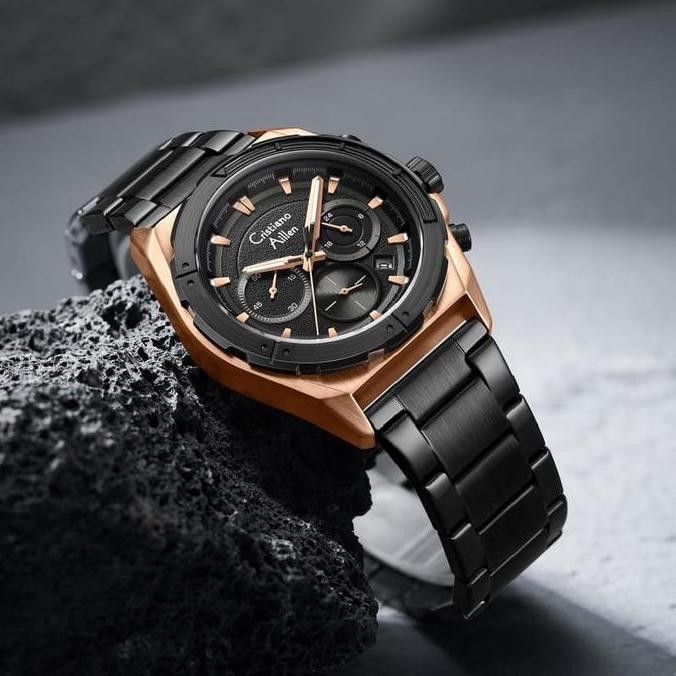 Murah Diskon   Cristiano Aillen Jam Tangan Pria Analog 8901 Rantai Stainless Steel Chronograph Kaca 