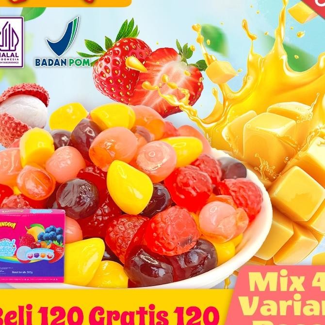 

120Pc Permen Jelly Buah 4 Raa Manggatroberijeru Enyal Halal Lianggui