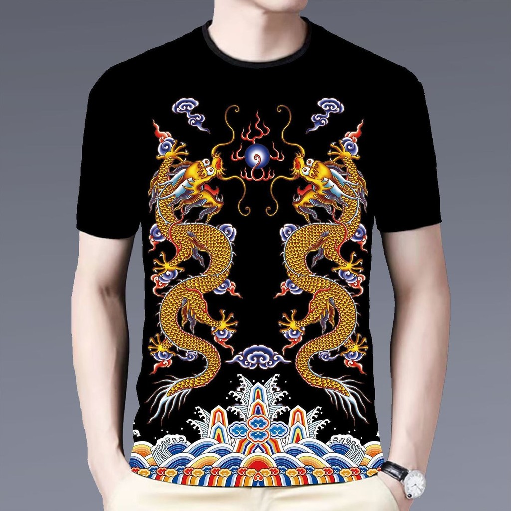 Setelan Tang Pria Musim Panas Imitasi Bordir Gaya Cina T Baju Kaos