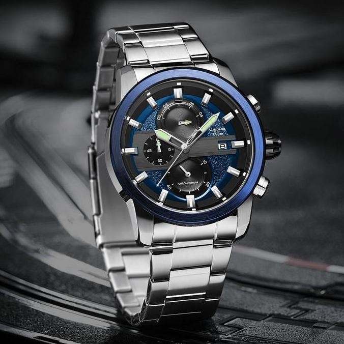 Grosir Diskon Cristiano Aillen Jam Tangan Pria Analog 8889 Rantai Stainless Steel Chronograph Kaca S