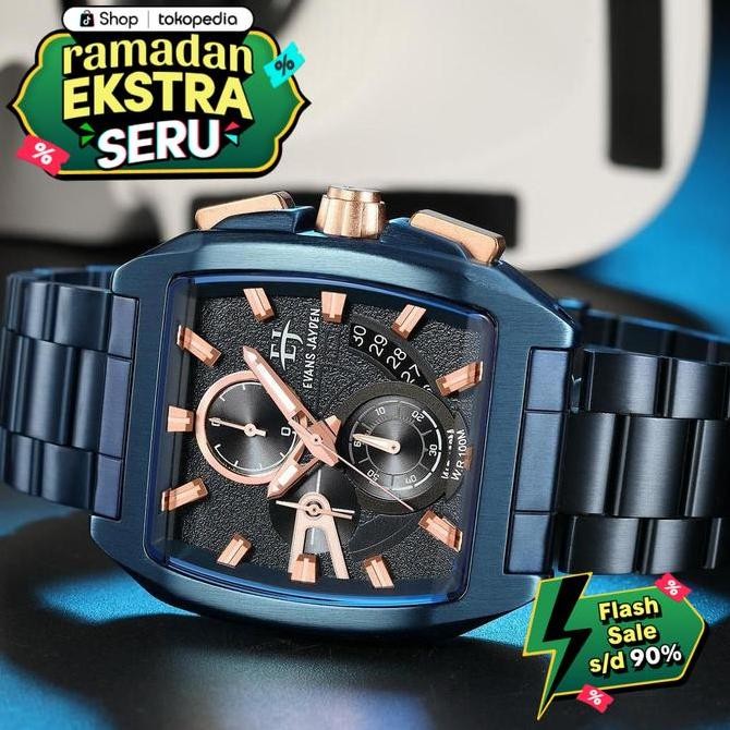 Sale Diskon  Jam Tangan   Evans Jayden Jam Tangan Pria 9546 Rantai Stainless Steel Kaca Sapphire Chr