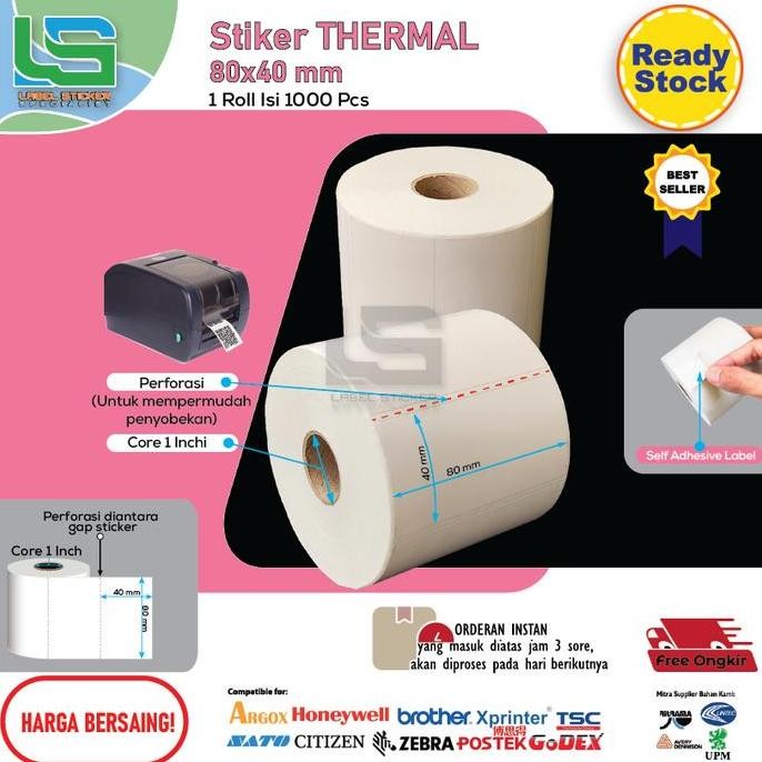 

new label stiker bare 80x40 mm label thermal 8x4 cm