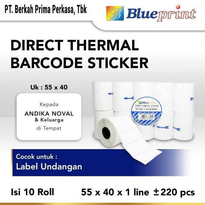

new direct thermal sticker , kertas label stiker blueprint 55 x 40 , 55x40 mm - 10 roll