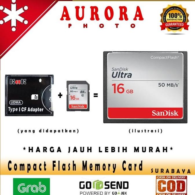 Memory Sandisk Compact Flash CF Ultra 16Gb 32Gb ( Adapter + SD Card)