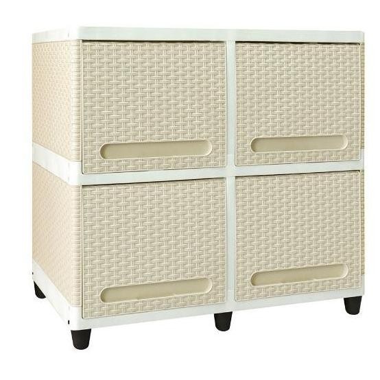 club Lemari pakaian plastik 2 susun double flip rattan rotan 4 pintu 2 rak putih coklat warna warni