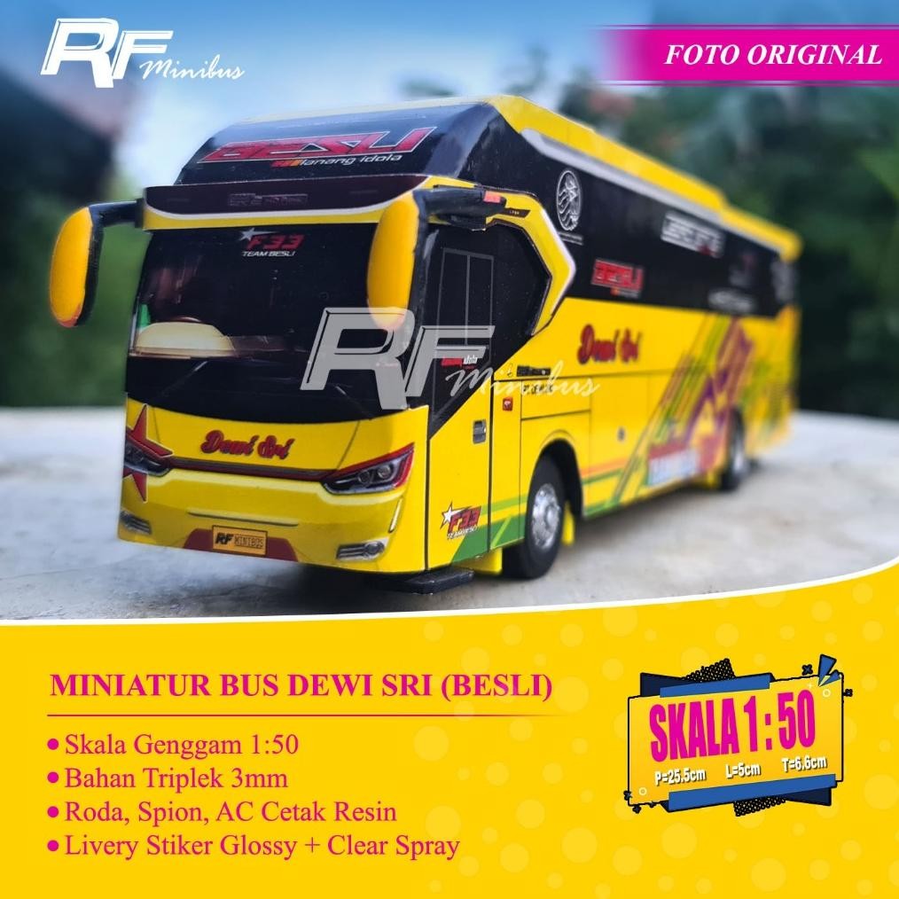 Terlaris Miniatur Bus Dewi Sri (Besli F33+) Skala 1:50 Murah