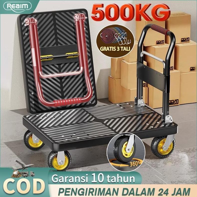 REAIM-trolley troli Barang Lipat 500kg-800KG Troli Besi Serbaguna troli Lipat portablel troli barang