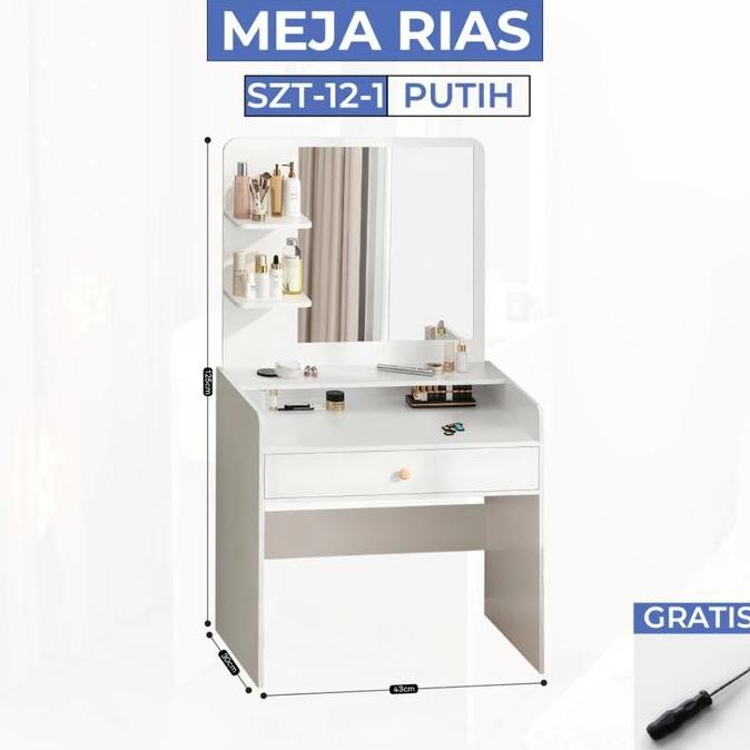 Dbest Grup - Meja Rias Cermin Minimalis Meja Rias Serbaguna Lemari Rak Kosmetik Laci Bahan Kayu Szt-