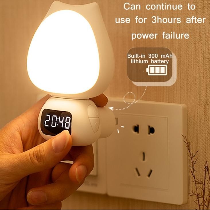 Lampu Tidur Model Kucing LED Wireless Lampu Tidur Jam Remote Digital Rechargeable Malam Dinding Remo