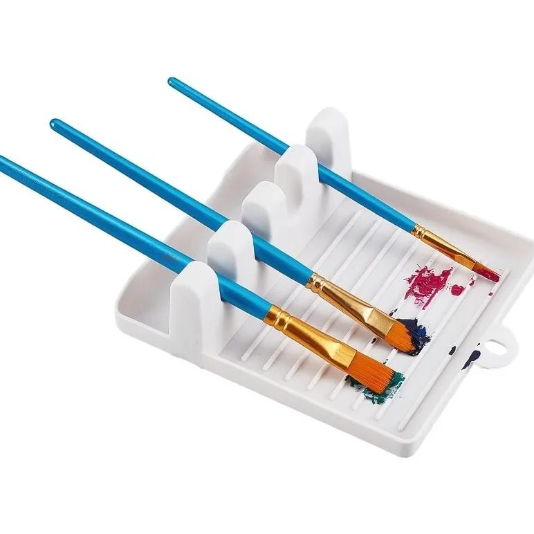 

1Pc Paint Brush Rest Holder White Plastic 4 Slots Paintings Brushes Rests Drip Tray Pad For Watercolor Oil Acrylic Painting