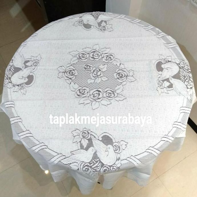 Promo Taplak Meja Bulat Bundar 130Cm Kain Putih Renda Vintage Tebal Merpati