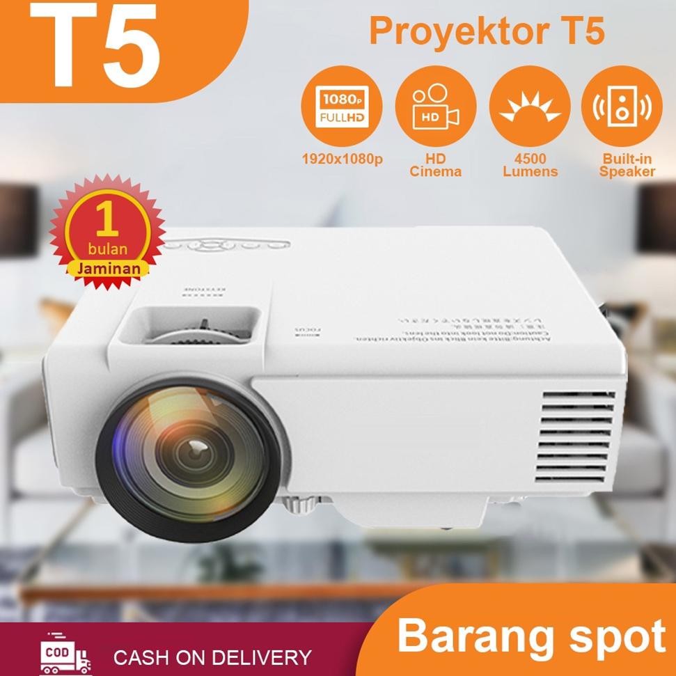 Proyektor T5 4500 Lumens Proyektor Mini Theater Rumah Pintar LED Home Theater Screencasting Ponsel D
