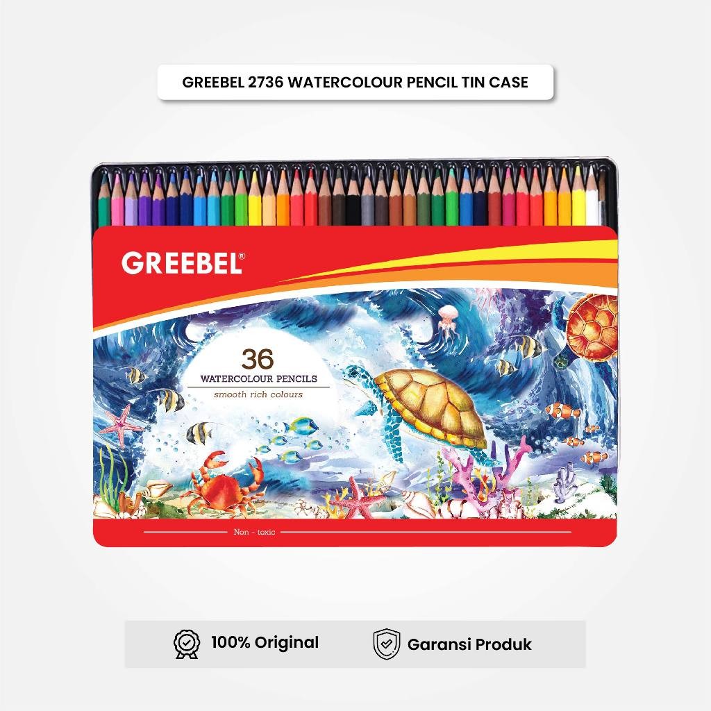 

Pensil Warna / Isi 36 Warna / 2736 Water Colour Pencil Tin Case GREEBEL