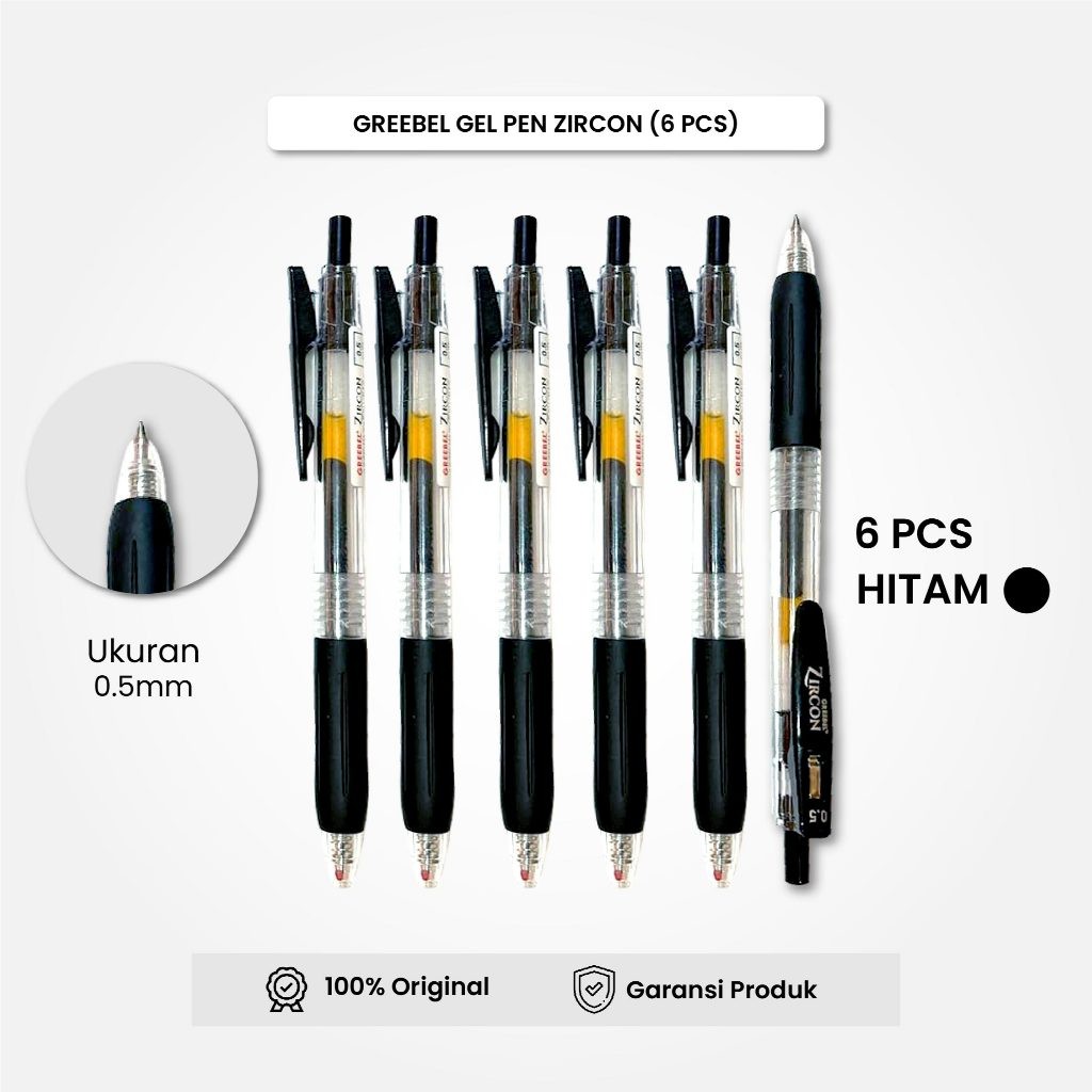 

GREEBEL Gel Pen Pulpen Gel GP-509 Zircon Hitam 0.5 (6PCS/SET) / Pulpen Gel Murah Grosir