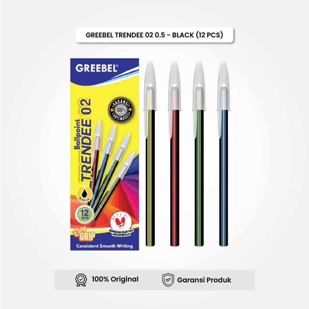 

Pulpen / Ballpen Trendee 02 Hitam (12 Pcs / Set) / Ballpoint Bolpen Pena GREEBEL
