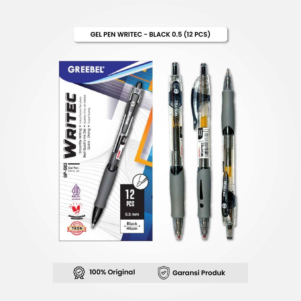 

GREEBEL Gel Pen Pulpen Pena GP-503 Writec 0.5 Hitam (6PCS/SET) / Pulpen Gel Murah Grosir