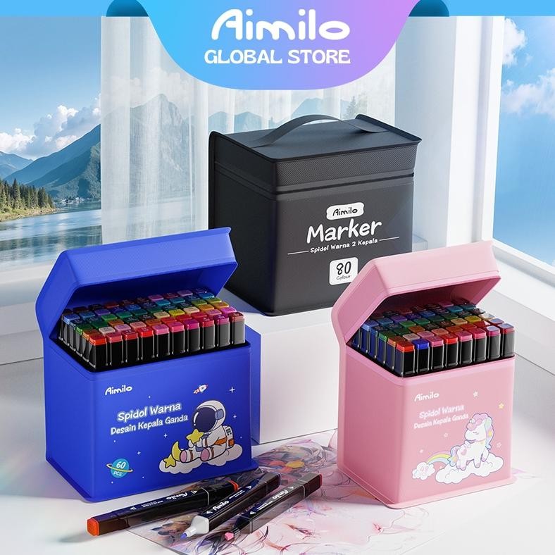 

Aimilo Spidol Warna Warni 1 Set Sketch Marker 2 Tip kartun Touch Marker 24/36/48/60/80 Warna