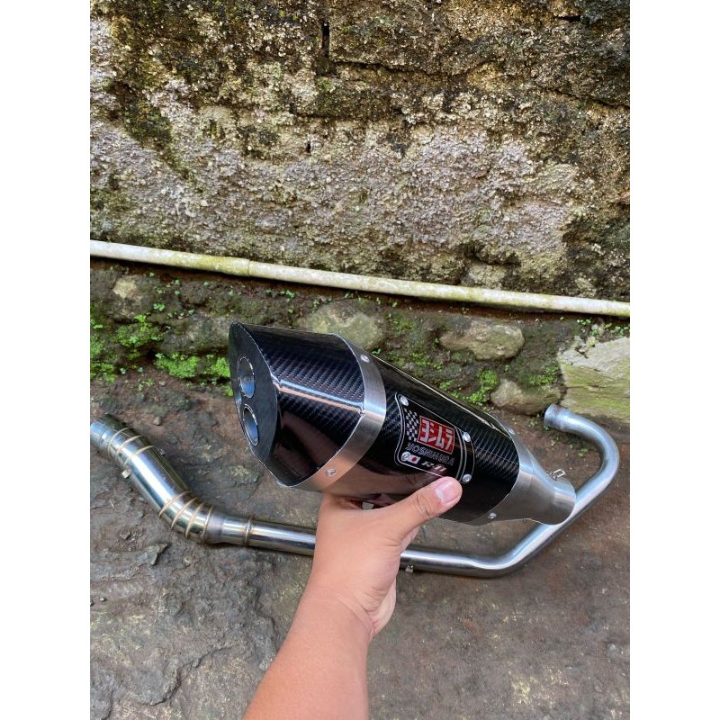 knalpot YOSHIMURA R11 LUBANG 2(DOUBLE) CARBON KARBON INLET 50MM FULLSYSTEM PNP vixion, r15, gsx150, 