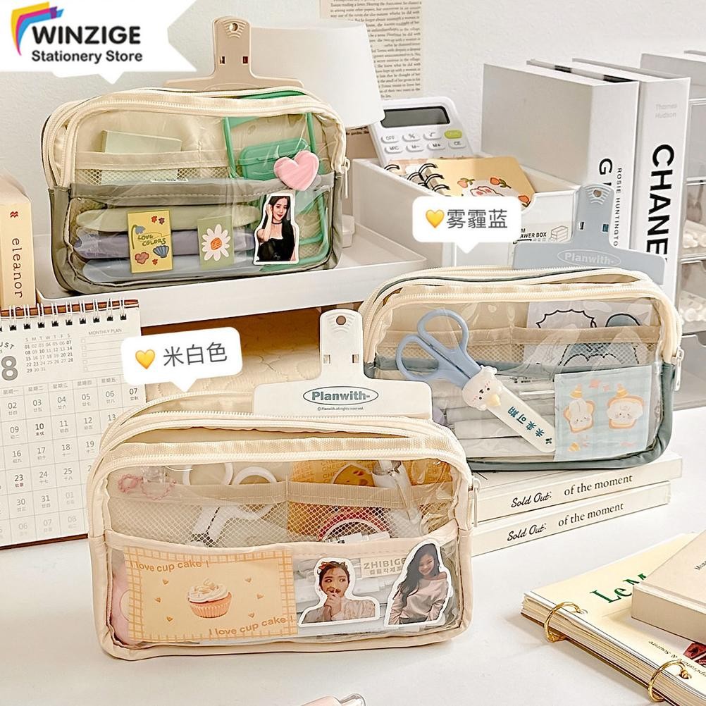 

Iq45 Winzige Kotak Pensil Case Aesthetic Pencil Case Transparan Large Tempat Minimalist Pensil Pen Case Pouch Lucu Korea Stationery Organizer Iq45