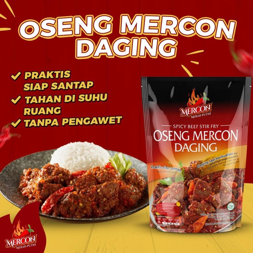 

OSENG MERCON DAGING MERCON MERAH PUTIH 150 GRAM LEVEL PEDAS LENGKAP