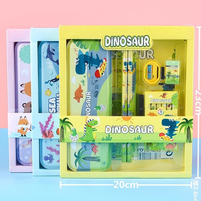 

Byp-27 Alat Tulis Set Paket Komplit 7 In 1 / Stationery Complete Lengkap / Kotak Pensil Anak / Souvenir Hadiah Kado / Sekolah Karakter Kartun Lucu Animal Hewan / Perlengkapan Tulis / Tempat Pensil Byp-27