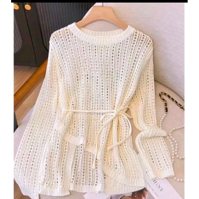 Adzkiaa.Id_Yuruma Sweater Rajut Wanita Ziee Panjang | Atasan Rajut Wanita Jaring Tali | Outer Baju K