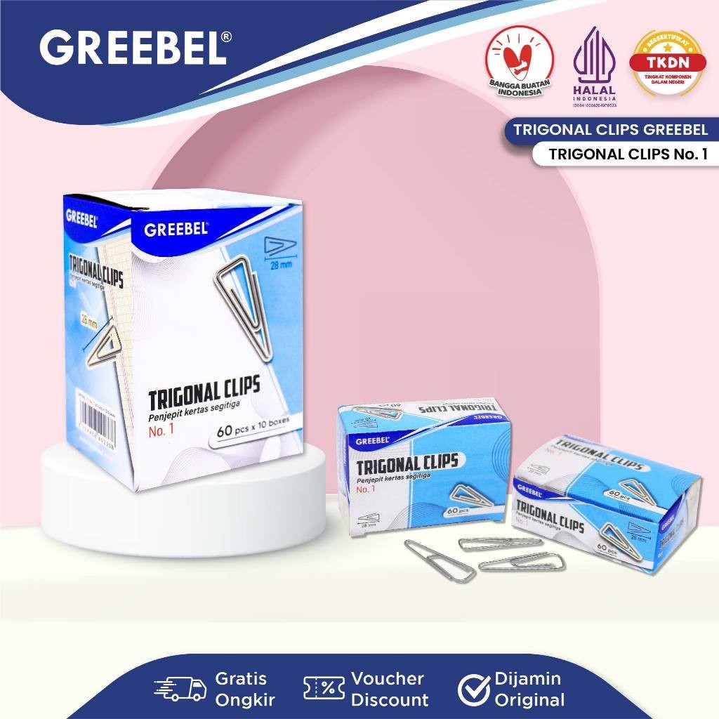 

GREEBEL Klip Kertas / Jepitan Kertas / Metal Klip Kertas Segitiga / Clips No 1 (60PCS/Box)