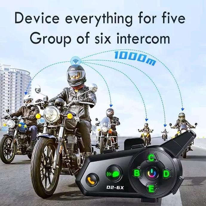 Intercom Headset Helm Bluetooth 6 Riders Interkom Grup Interkom Untuk 6 Pengendara Tahan Air Berbagi