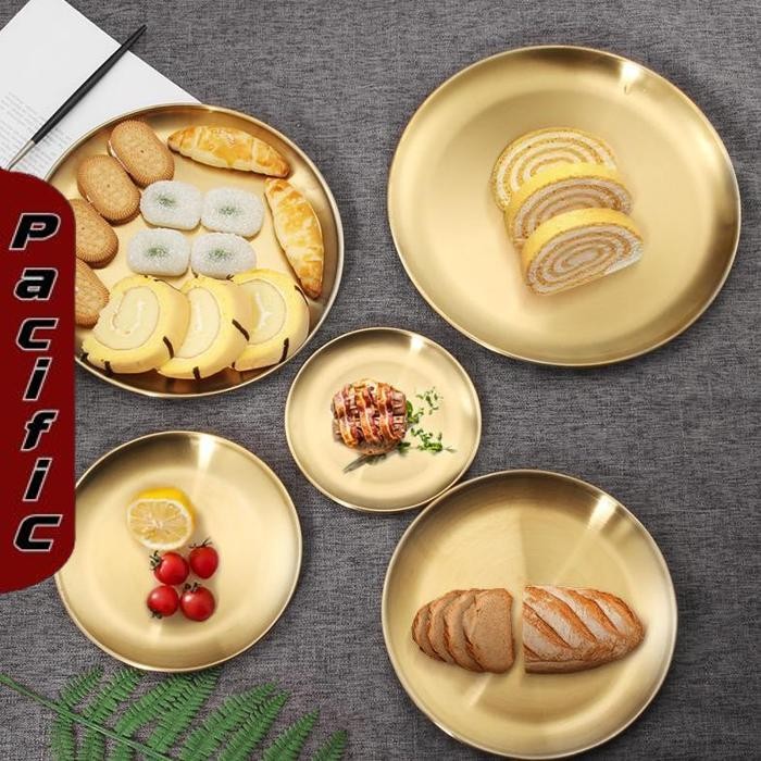 Promo Piring Makan Aesthetic Stainless Steel Tebal 304 Korea Gold Emas Silver