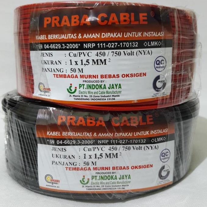 NEW Kabel Listrik Tunggal (NYA 1,5mm) 50m Praba