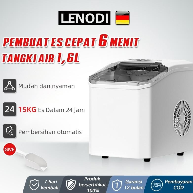 HJK LENODI Mesin Pembuat Es, 1.6L Mesin Es Batu, Pembuatan Es Cepat, Pembersihan Mandiri,Penyimpanan