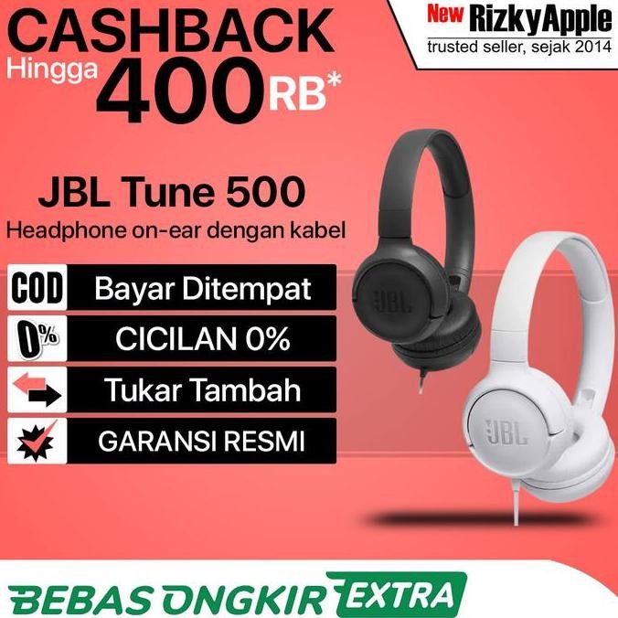 Jbl Tune 500 On-Ear Headphone T500 Black / White Original Resmi New Stok