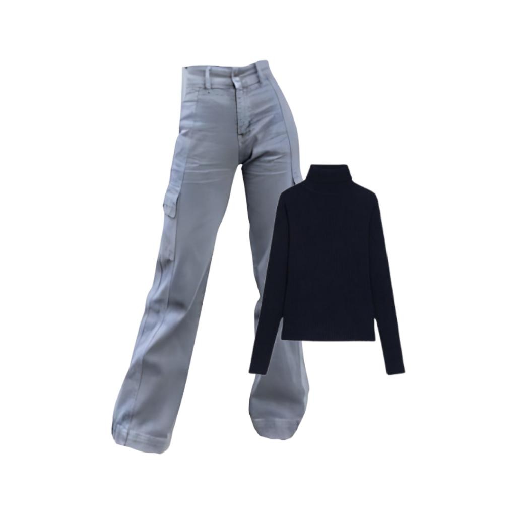 Ootd Keren Korean Style Outfit Korean Style Viral Outfit Celana Cargo Jeans One Set 2In1 Free Hijab 